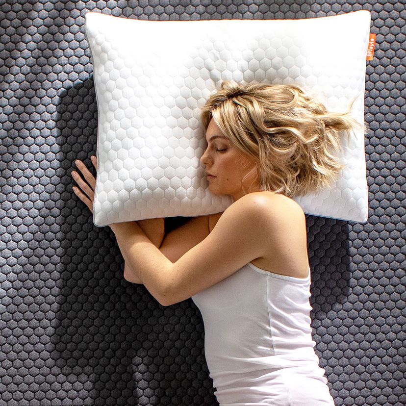 woman lying shredded memory foam pillow