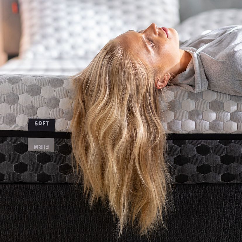 Blonde Girl lying on Memory Foam Mattress